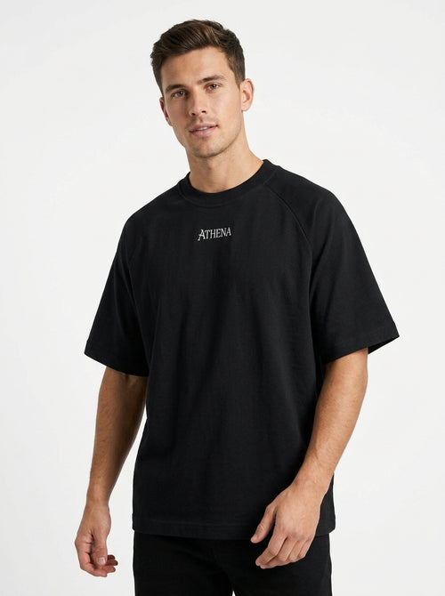 Athena Wordmark Oversized Tee - Black